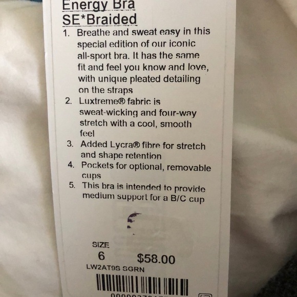 SALE🎉NWT Lululemon Energy Bra SE Braided, size 8 - Picture 3 of 3